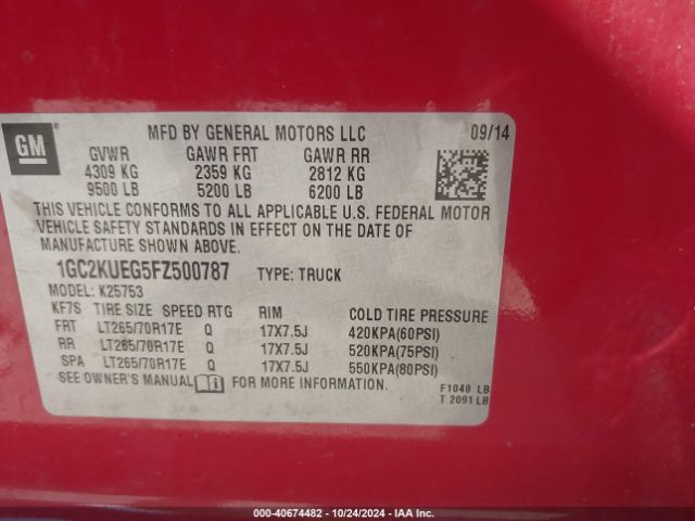 1GC2KUEG5FZ500787 Chevrolet Silverado 2500hd Wt