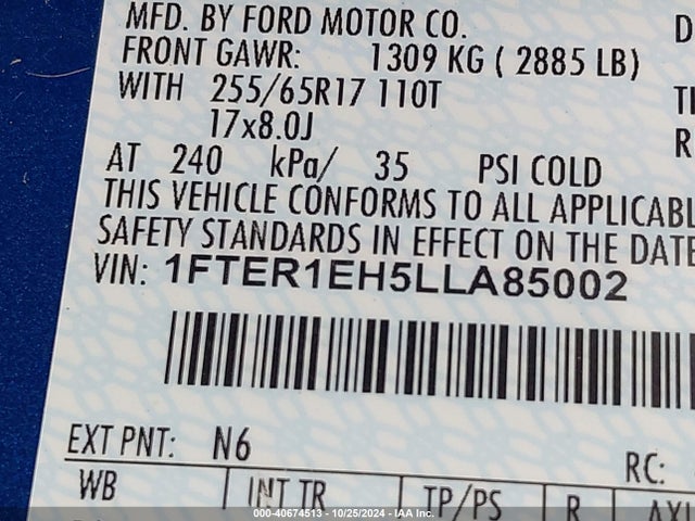 1FTER1EH5LLA85002 Ford RANGER XL