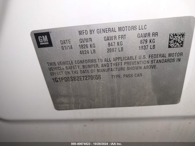 Chevrolet Cruze 1lt Manual 2014 1G1PD5SB2E7270658 Image 9