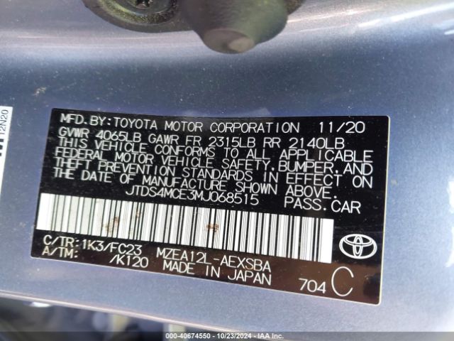 JTDS4MCE3MJ068515 Toyota COROLLA SE