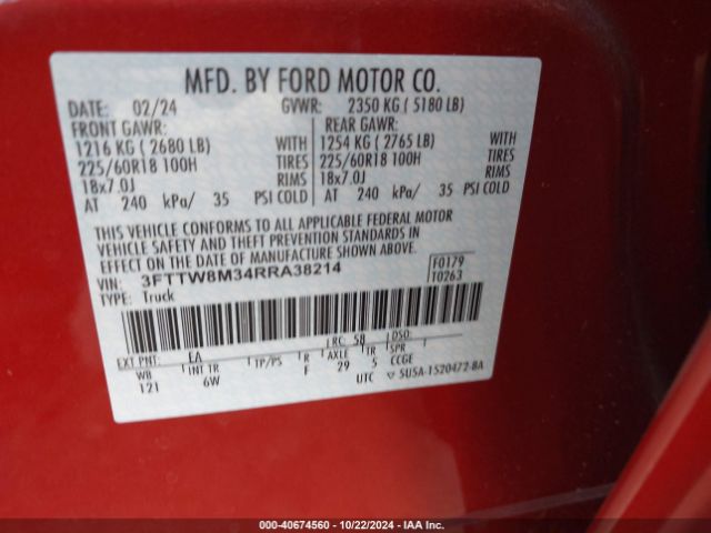 3FTTW8M34RRA38214 Ford Maverick Lariat