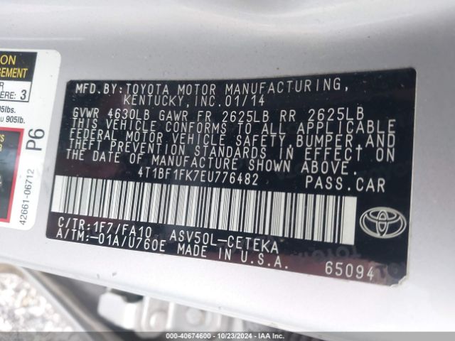 4T1BF1FK7EU776482 Toyota CAMRY L