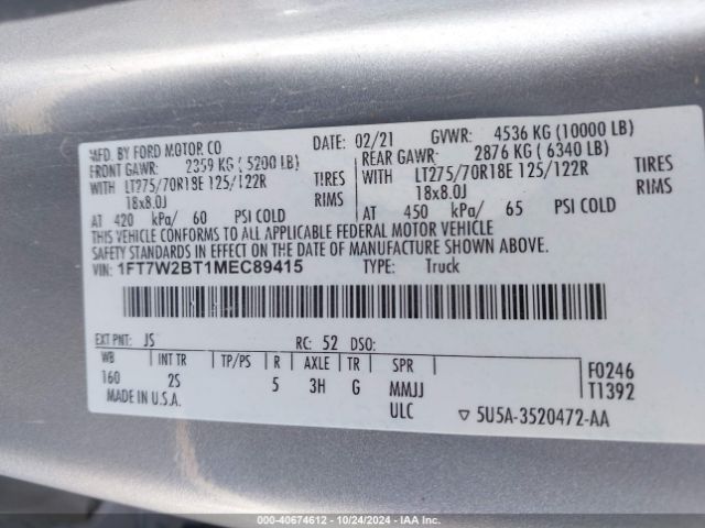 1FT7W2BT1MEC89415 Ford F-250 Xlt