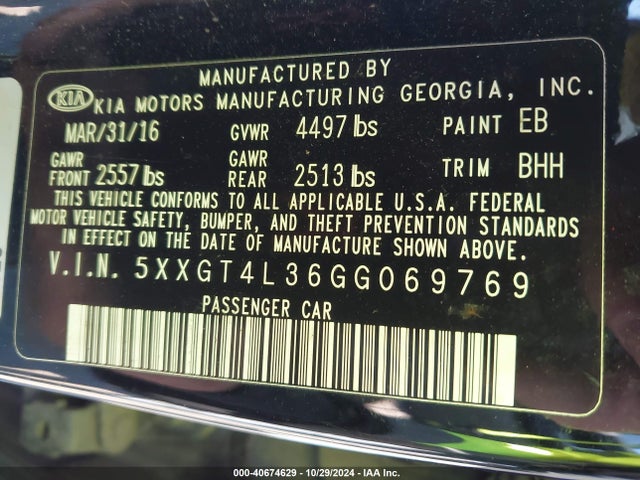 KIA Optima Lx 2016 5XXGT4L36GG069769 Image 9