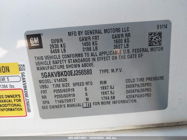 5GAKVBKD0EJ266580 Buick Enclave Leather