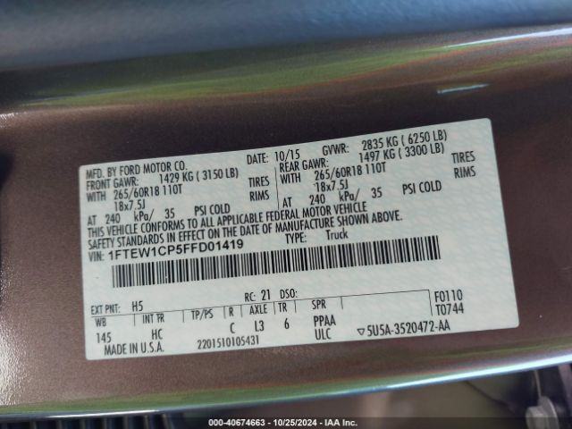 1FTEW1CP5FFD01419 Ford F-150 Lariat