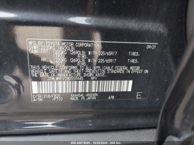 JTMLWRFV1MD559445 Toyota Rav4 Hybrid Le