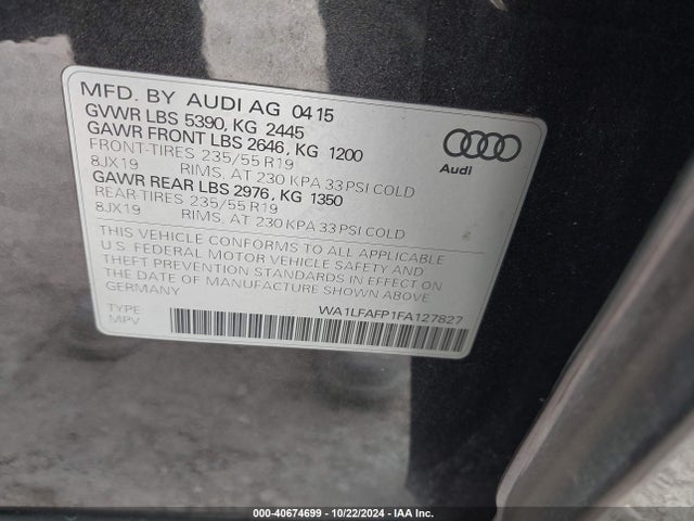 Audi Q5 2.0t Premium 2015 WA1LFAFP1FA127827 Image 9