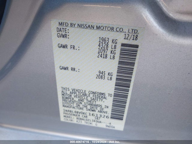 Nissan Altima 2.5 S 2019 1N4BL4BV0KC161326 Image 9