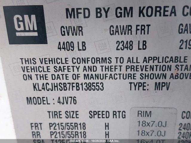 KL4CJHSB7FB138553 Buick Encore Premium