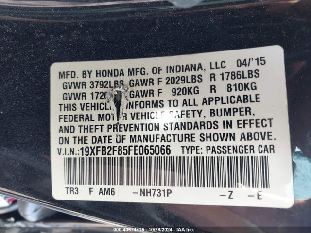 Honda CIVIC EX 2015 19XFB2F85FE065066 Image 9