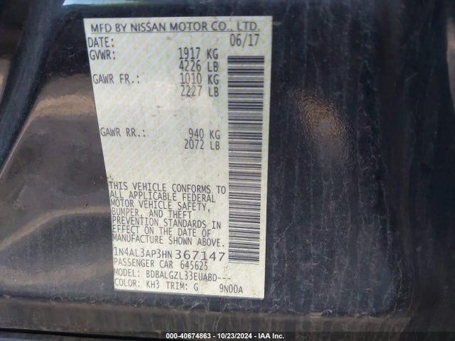 Nissan Altima 2.5 S 2017 1N4AL3AP3HN367147 Image 9