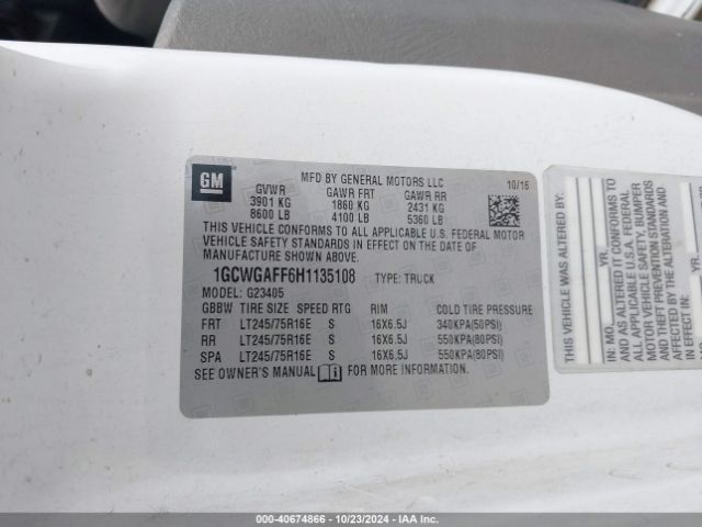 1GCWGAFF6H1135108 Chevrolet Express 2500 Work Van