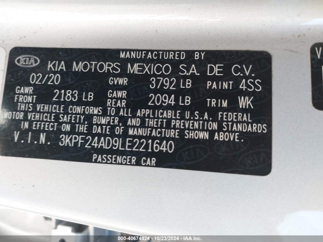 KIA Forte Lxs 2020 3KPF24AD9LE221640 Image 9