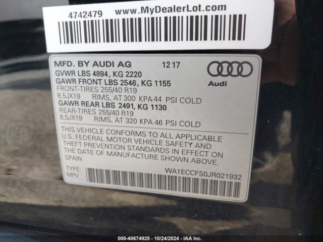 WA1ECCFS0JR021932 Audi Q3 2.0t Premium/2.0t Sport Premium