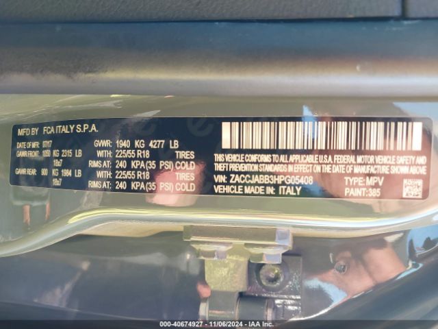 ZACCJABB3HPG05408 Jeep Renegade Altitude Fwd