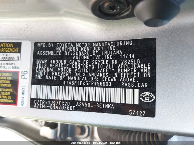 Toyota CAMRY LE 2015 4T4BF1FK5FR456603 Image 9