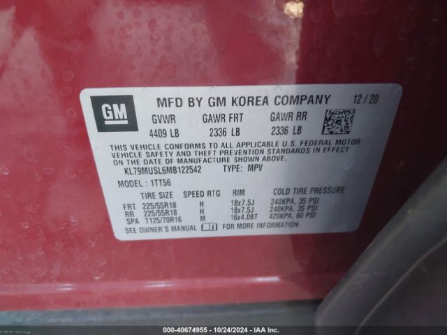 KL79MUSL6MB122542 Chevrolet Trailblazer Awd Rs