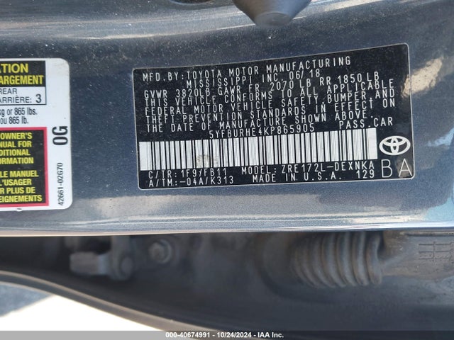 Toyota COROLLA LE 2019 5YFBURHE4KP865905 Image 9