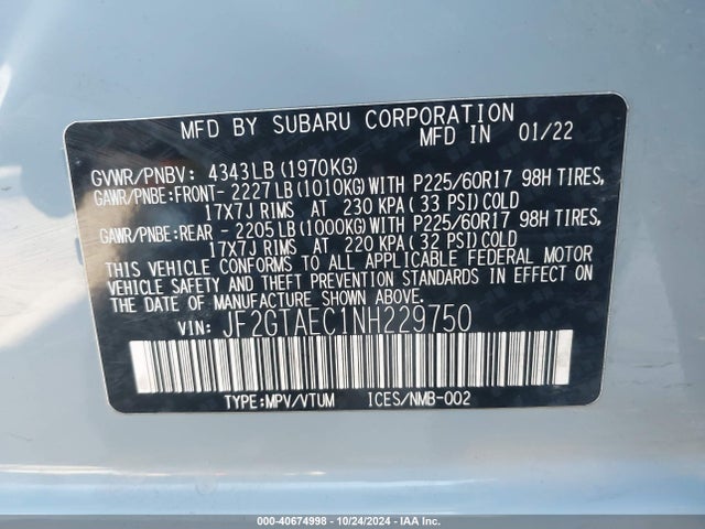 Subaru Crosstrek Premium 2022 JF2GTAEC1NH229750 Image 9