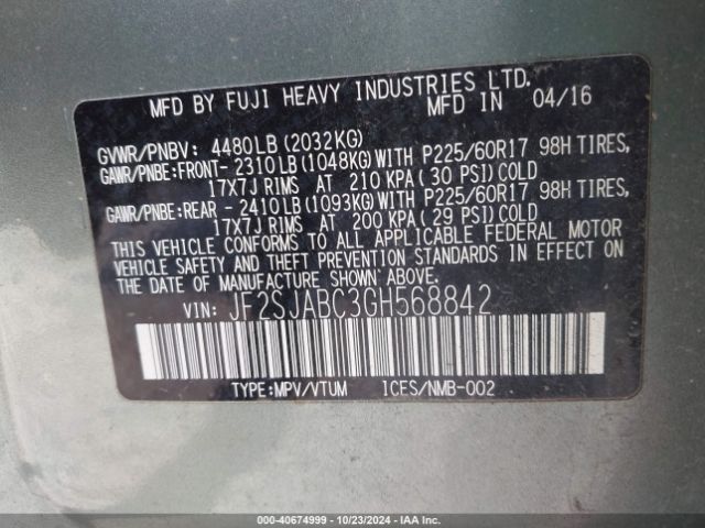 JF2SJABC3GH568842 Subaru Forester 2.5i