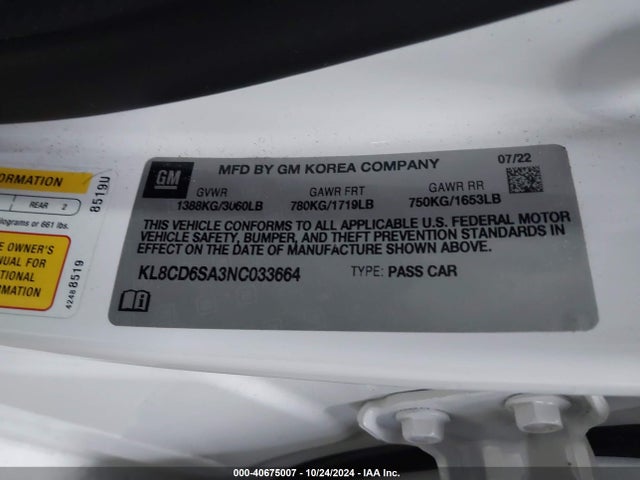 Chevrolet Spark Fwd 1lt Automatic 2022 KL8CD6SA3NC033664 Image 9