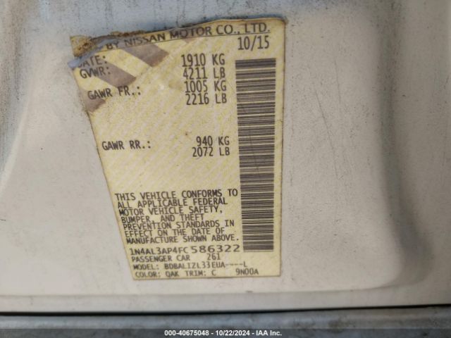 1N4AL3AP4FC586322 Nissan Altima 2.5 Sv