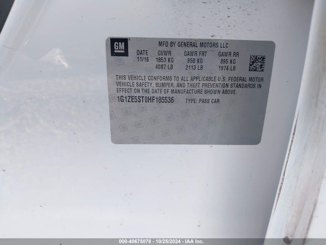 1G1ZE5ST0HF185536 Chevrolet MALIBU 1LT
