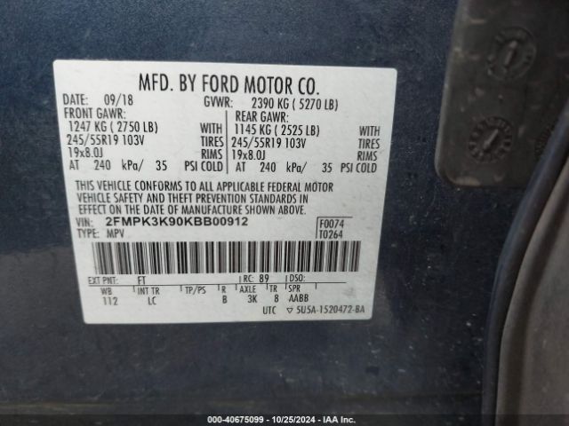 2019 FORD EDGE 2FMPK3K90KBB00912 Photo 8