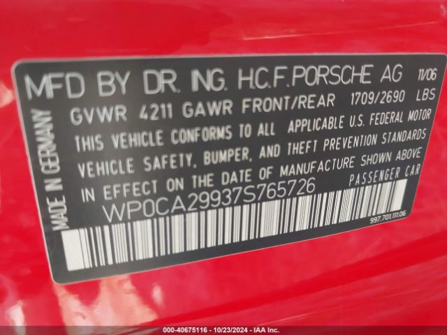 2007 PORSCHE 911 WP0CA29937S765726 Photo 8