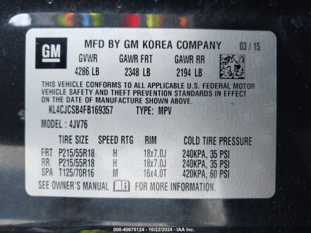 KL4CJCSB4FB169357 Buick Encore Leather