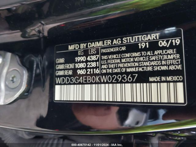 WDD3G4EB0KW029367 Mercedes-Benz A 220