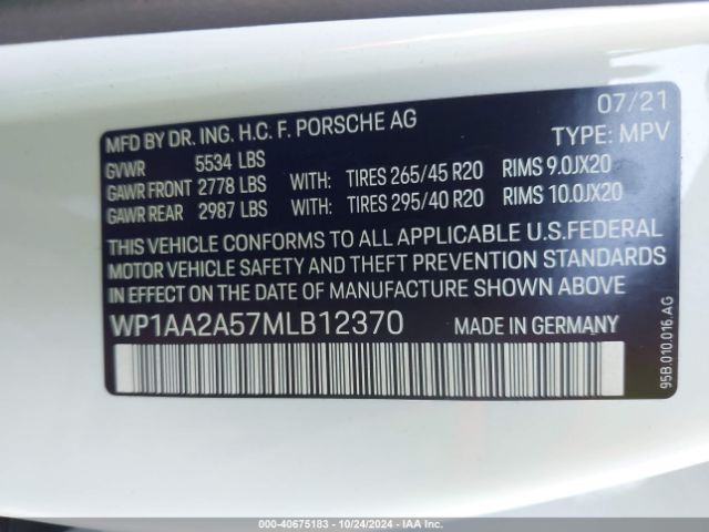 WP1AA2A57MLB12370 Porsche Macan