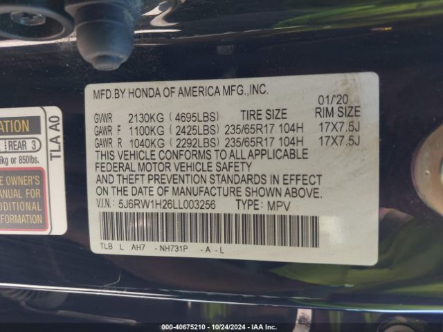 5J6RW1H26LL003256 Honda Cr-v 2wd Lx