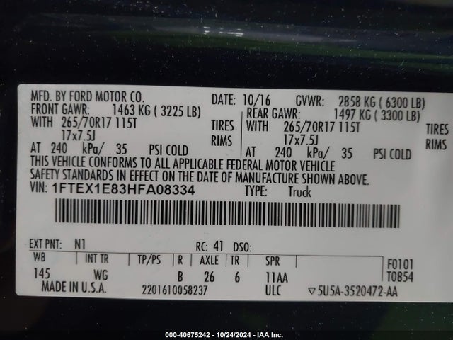 Ford F-150 Xl 2017 1FTEX1E83HFA08334 Image 9