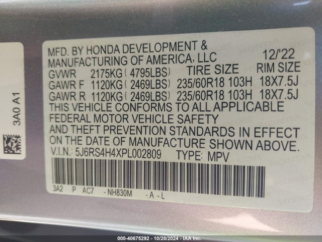 Honda Cr-v Ex Awd 2023 5J6RS4H4XPL002809 Image 9