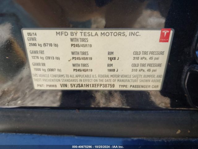 5YJSA1H1XEFP38759 Tesla Model S P85