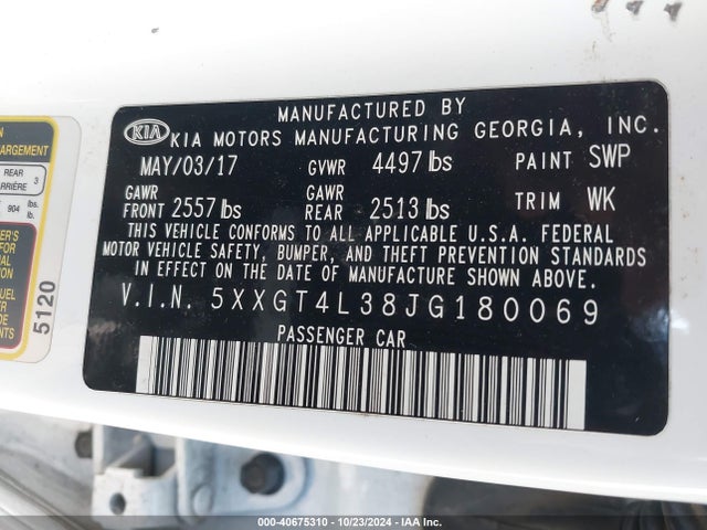 KIA Optima Lx 2018 5XXGT4L38JG180069 Image 9