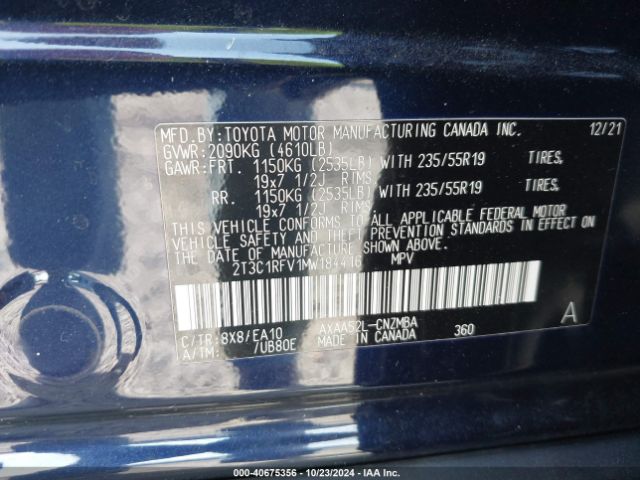 2T3C1RFV1MW184416 Toyota Rav4 Xle Premium