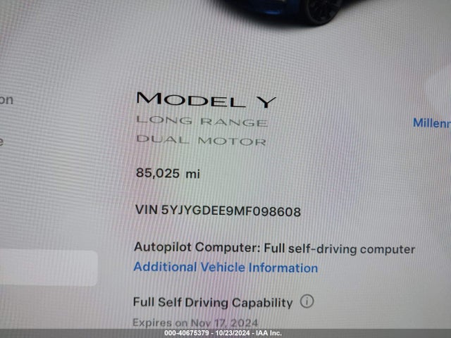 2021 TESLA MODEL Y 5YJYGDEE9MF098608 Photo 6