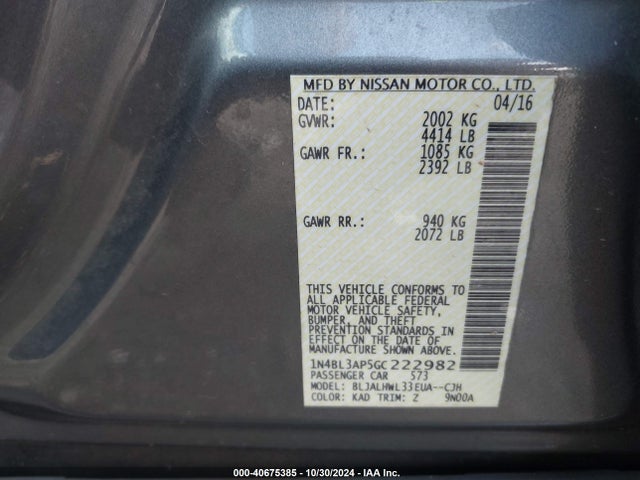 1N4BL3AP5GC222982 Nissan Altima 3.5 Sr