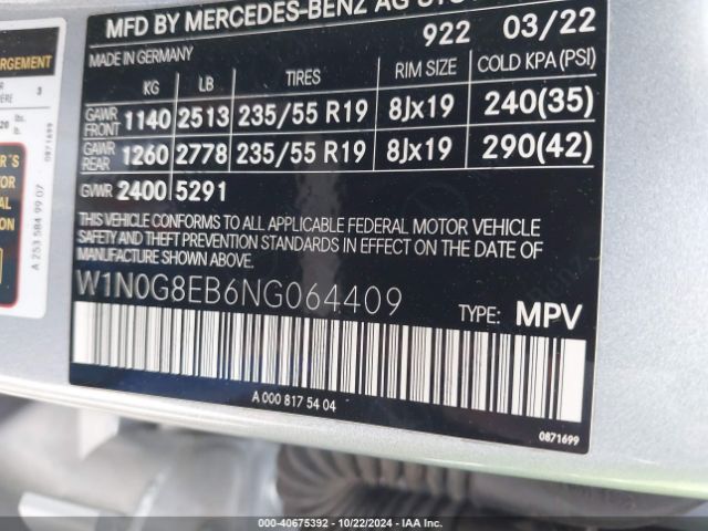 W1N0G8EB6NG064409 Mercedes-Benz Glc 300 4matic Suv