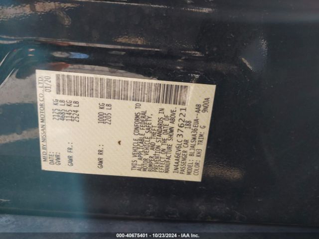 1N4AA6EV6LC376221 Nissan Maxima Sr Xtronic Cvt