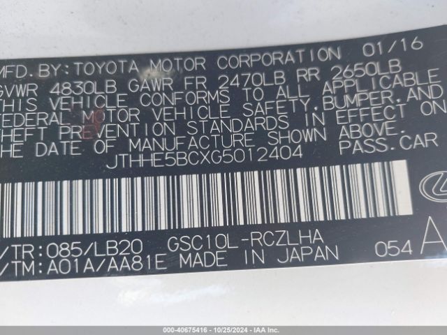 JTHHE5BCXG5012404 Lexus RC 350