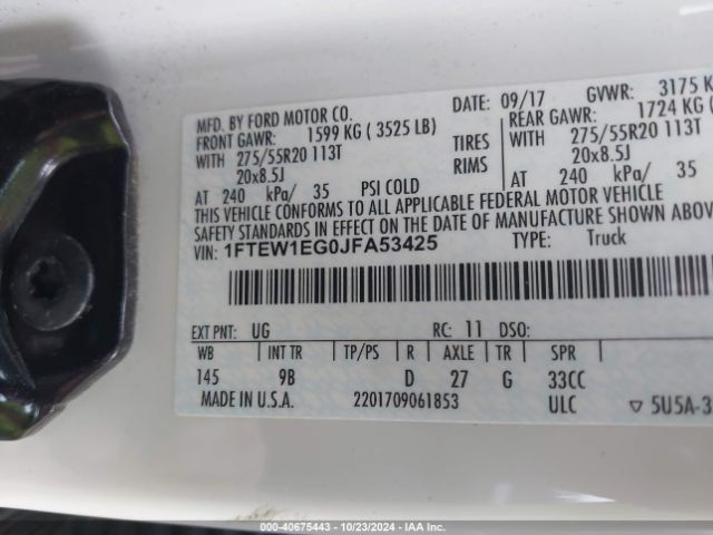 1FTEW1EG0JFA53425 Ford F-150 Platinum