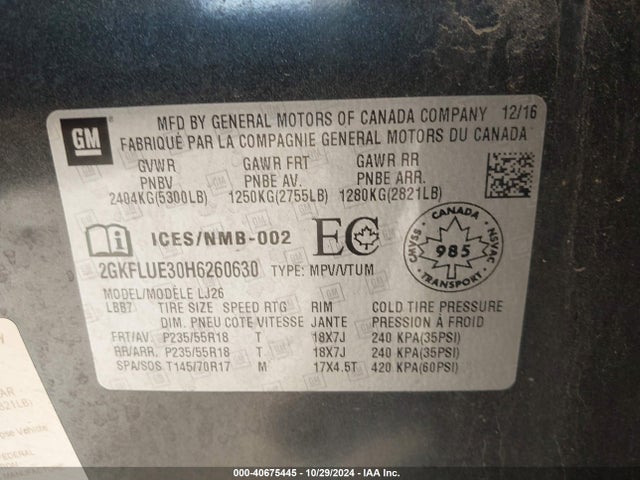 GMC Terrain Slt 2017 2GKFLUE30H6260630 Image 9