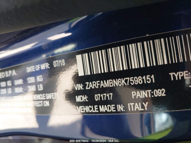 ZARFAMBN6K7598151 Alfa Romeo Giulia Ti Lusso Rwd