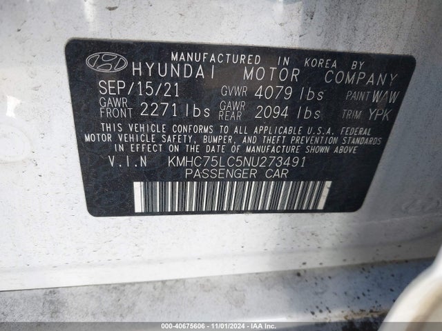 KMHC75LC5NU273491 Hyundai Ioniq Hybrid Se