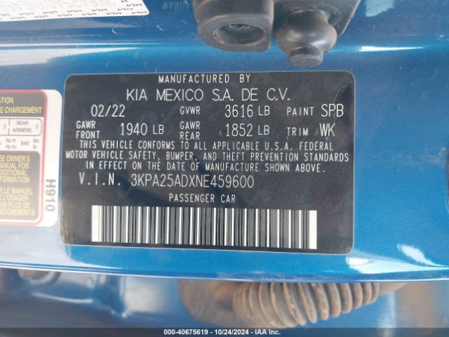 3KPA25ADXNE459600 KIA Rio 5-door S