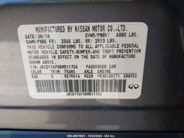 JN1EV7AP0KM511704 Infiniti Q50 3.0t Luxe
